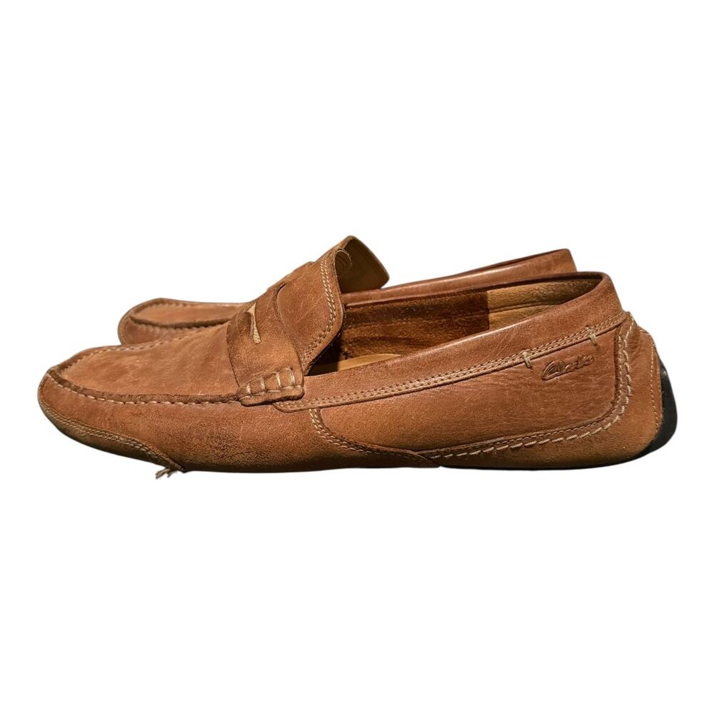 Clarks Men’s Ashmont Way Brown Cognac Leather Driving Loafer 9 G - Picture 5 of 9